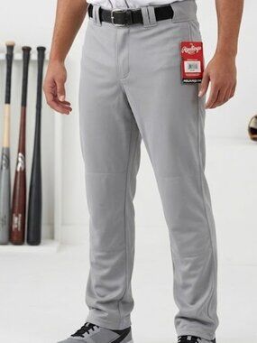 NWT Rawlings Mens Small Gray Relaxed Fit Baseball Softball Pants Open Bottom S